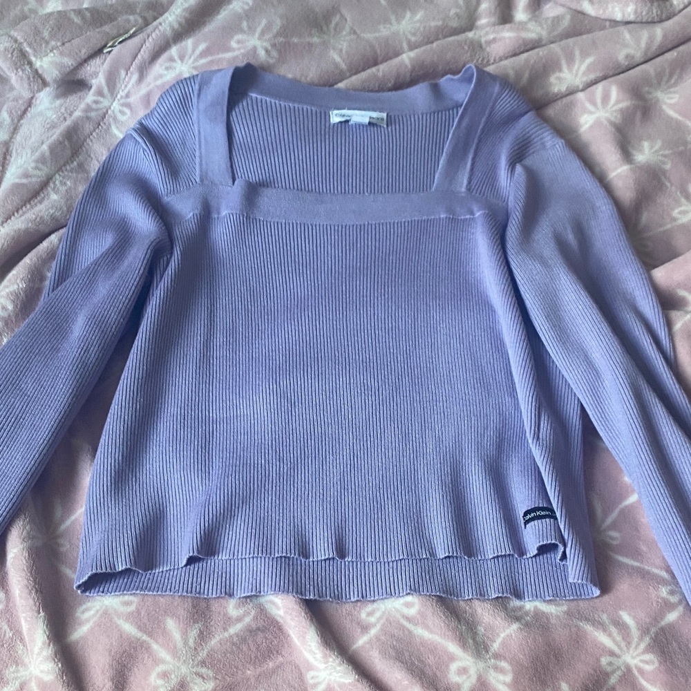 Calvin Klein Jeans Lilac Ribbed Square-Neck Sweater